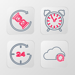 Set line Cloud sync refresh, Clock 24 hours, Alarm clock and Waiting icon. Vector