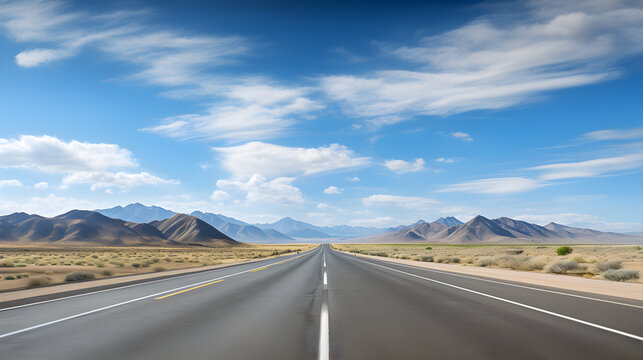 Inspiring Photograph of a Straight, Open Highway Extending into the Horizon Under a Clear Blue Sky. travel Concept. Generative Ai. 