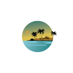 Fototapeta na wymiar Sphere of sunset on beautiful beach. Vector illustration
