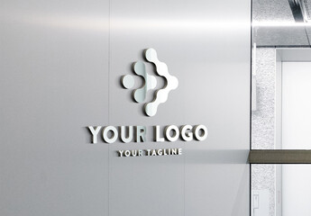 3D Wall Concrete Office Indoor Mirror Logo Mockup Template Texture Paper Branding Brand Identity Effect