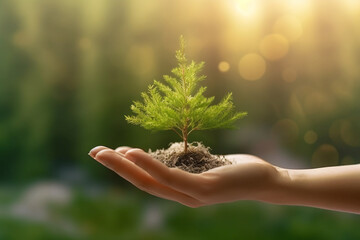 hands hold plants and soil for planting trees, environmental conservation concept Protect and preserve resources plant trees to reduce global warming. conservation of natural forests. Generative AI
