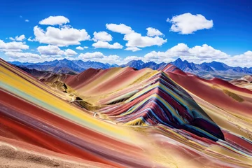 Photo sur Plexiglas Vinicunca In Peru's stunning landscape, - breathtaking mountain views and colorful rainbows in Cuzco. Nature's beauty makes the journey truly unforgettable.