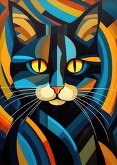 abstract picture for interior design, black cat . AI Generated