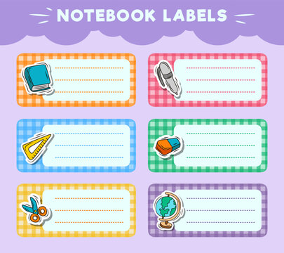 Vector notebook labels. icons of school subjects. colorful vector design