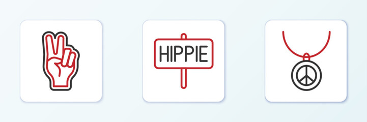 Obraz premium Set line Necklace with peace symbol, Peace and icon. Vector