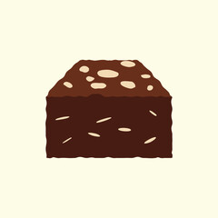 Chocolate brownie with nuts icon. Sweet chocolate pastry icon. Vector illustration.