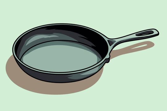 Hand-drawn Cartoon Cast Iron Skillet Flat Art Illustrations In Minimalist Vector Style