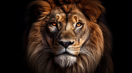 leão poderoso em fundo preto, rei da selva 
