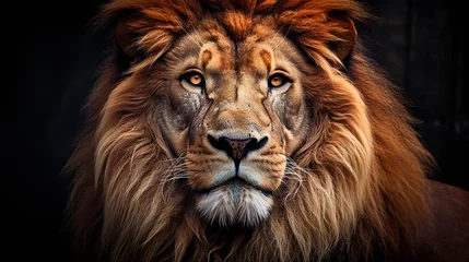 Fotobehang leão poderoso em fundo preto, rei da selva  © Alexandre