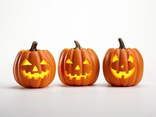 Fototapeta premium Three Halloween Pumpkins isolated on white background