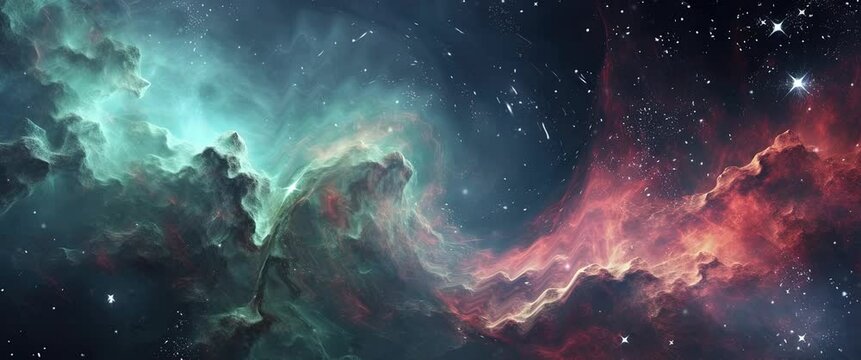Universe Space Flight Through Stars with Galaxies and Nebulas. Seamless looping anamorphic animation background.
