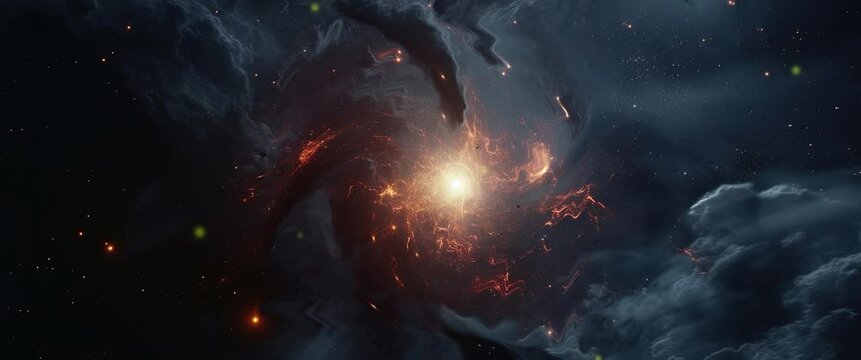 Universe Space Flight Through Stars with Galaxies and Nebulas. Seamless looping anamorphic animation background.