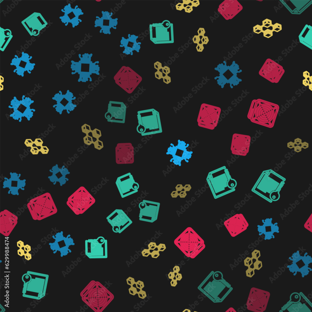 Poster set line processor, smart contract, blockchain technology and asic miner on seamless pattern. vector
