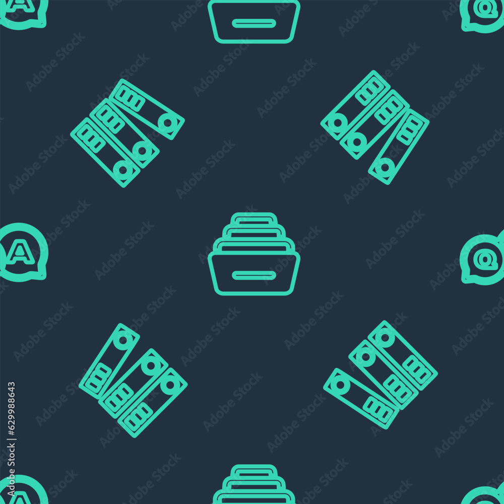 Poster set line drawer with documents, office folders and question and answer on seamless pattern. vector