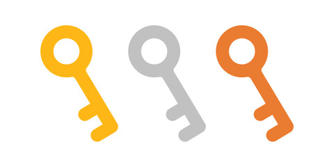 Key icons. Simple golden, silver, bronze key illustration set.