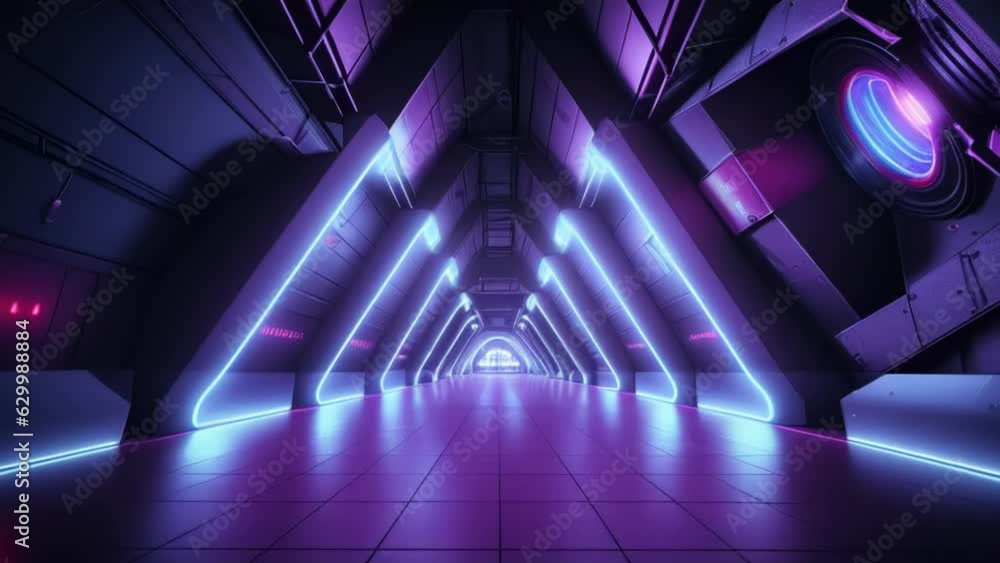 Poster A vibrant neon-lit tunnel creating a mesmerizing visual experience. Generative ai