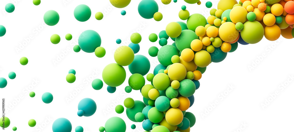 Poster colorful random flying spheres abstract background. colorful matte soft balls in different sizes iso