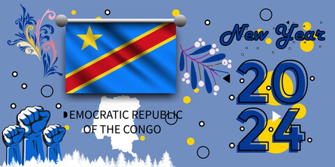 emocratic republic of the congo flag and map fist raised. National Day or Independence Day created for emocratic republic of the congo celebration.happy new year 2024.new year 2024.Modern vintage desi