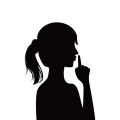 woman silence silhouette. quite finger gesture sign and symbol.