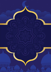 islamic mandala pattern with papercut effect background and color combination dark blue and yellow