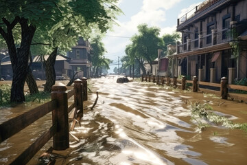 Devastating flood. disaster. City flooding. Cataclysms