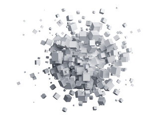 Geometric composition with white cubes, 3d render