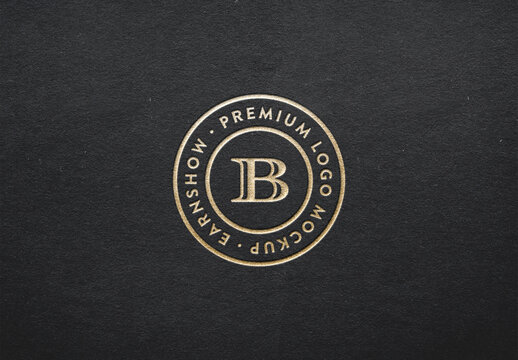 Gold Foil Pressed Deboss Black Logo Mockup Template Texture Paper Branding Brand Identity Effect