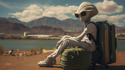 Fototapeta premium An extraterrestrial voyager tasting local delicacies with intrigue.