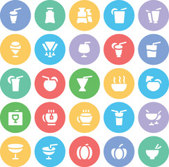 Foods and Vegetables Flat Circular Icons

