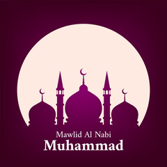 Mawlid al Nabi islamic greeting background design. Translation : Happy Birthday of Prophet Muhammad. Vector illustration