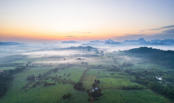 Beautiful sunrise in the countryside of Khon Kaen province, Thailand.