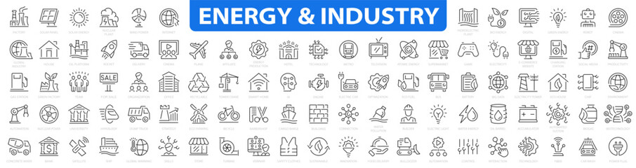 Energy & Industry Big icon set. Industrial icons. Energy icon collection. Line icons collection. Vector illustration