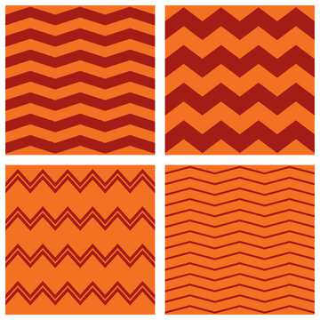 Tile vector pattern set with white zig zag chevron on red, orange and brown  background