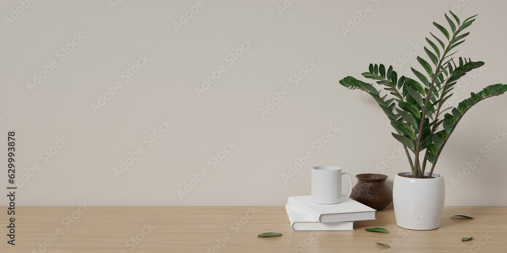 Aufkleber modern bright wooden office desk with empty copy space for product display. close-up. 3d rendering i