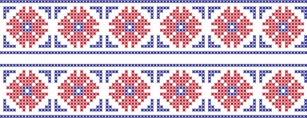 Embroidered cross-stitch ornament national pattern Ukrainian Slavic.