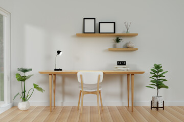Comfortable working place, Home office decor. 3d render, Bright color. 3d render illustration