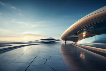empty floor with modern building. 