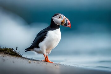 atlantic puffin or common puffin - obrazy, fototapety, plakaty