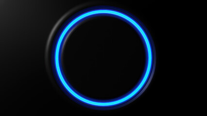 A sci-fi round fluorescent light with a glowing blue and black elegant and modern 3D rendering image background