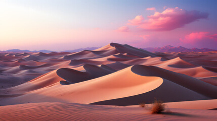 magical landscape of golden sand dune with beautiful sky in Sahara desert