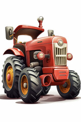 Cartoon of a red tractor on a white background. Generative AI,