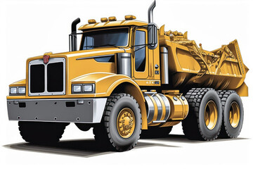 Articulated construction truck cartoon on white background. Generative AI.