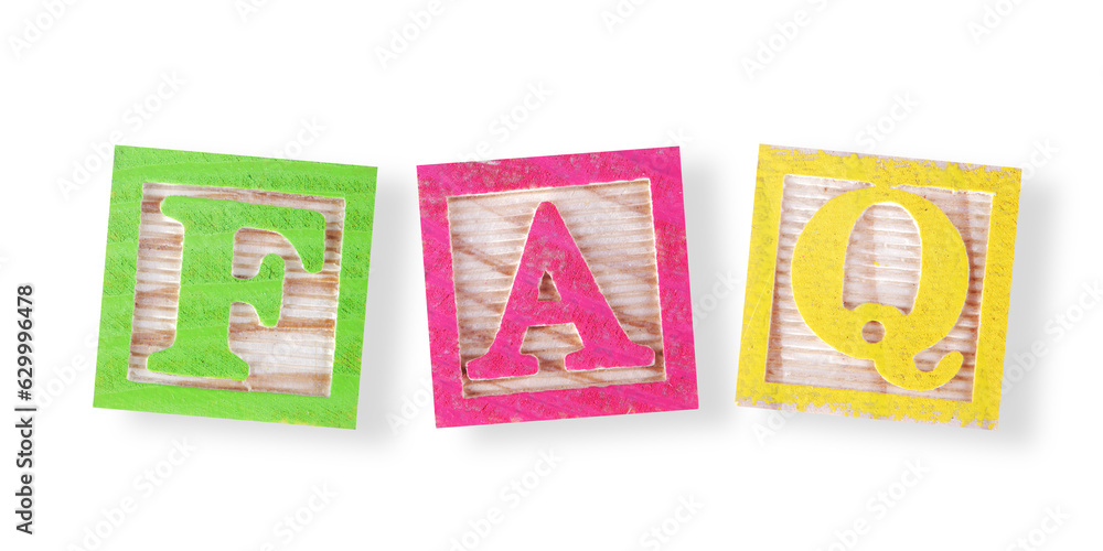 Poster faq concept with childs wood blocks with clipping path