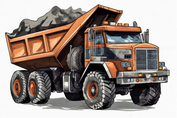 Articulated construction truck cartoon on white background. Generative AI.