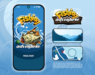 Mobile app for the game Fishing Adventure. Suggestions for lettering and start pages.