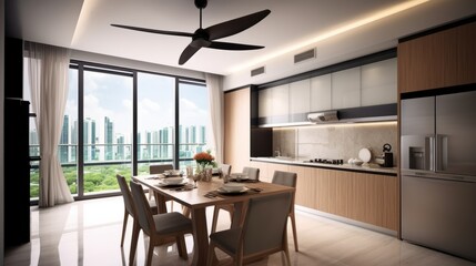 show flat interior design modern nature contemporary dining area daylight minimal decoration style home design concept, image ai generate