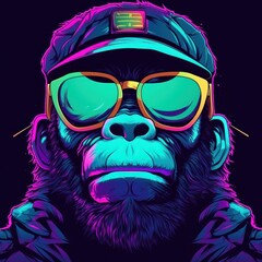 Neon gorilla portrait - obrazy, fototapety, plakaty