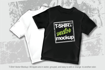 Black and white t-shirt mock up with conditional design on gray background.