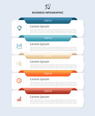 Timeline business infographic with rectangle template design with icons ,number and 5 options or steps,Vector illustration.