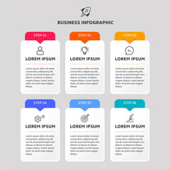 Timeline business colorful infographic with rectangle template design with icons ,number and 6 options or steps,Vector illustration.
